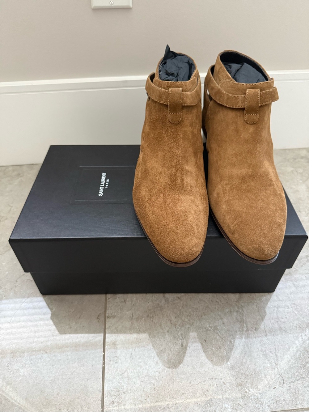 Saint Laurent Men's Tan Suede London Boots